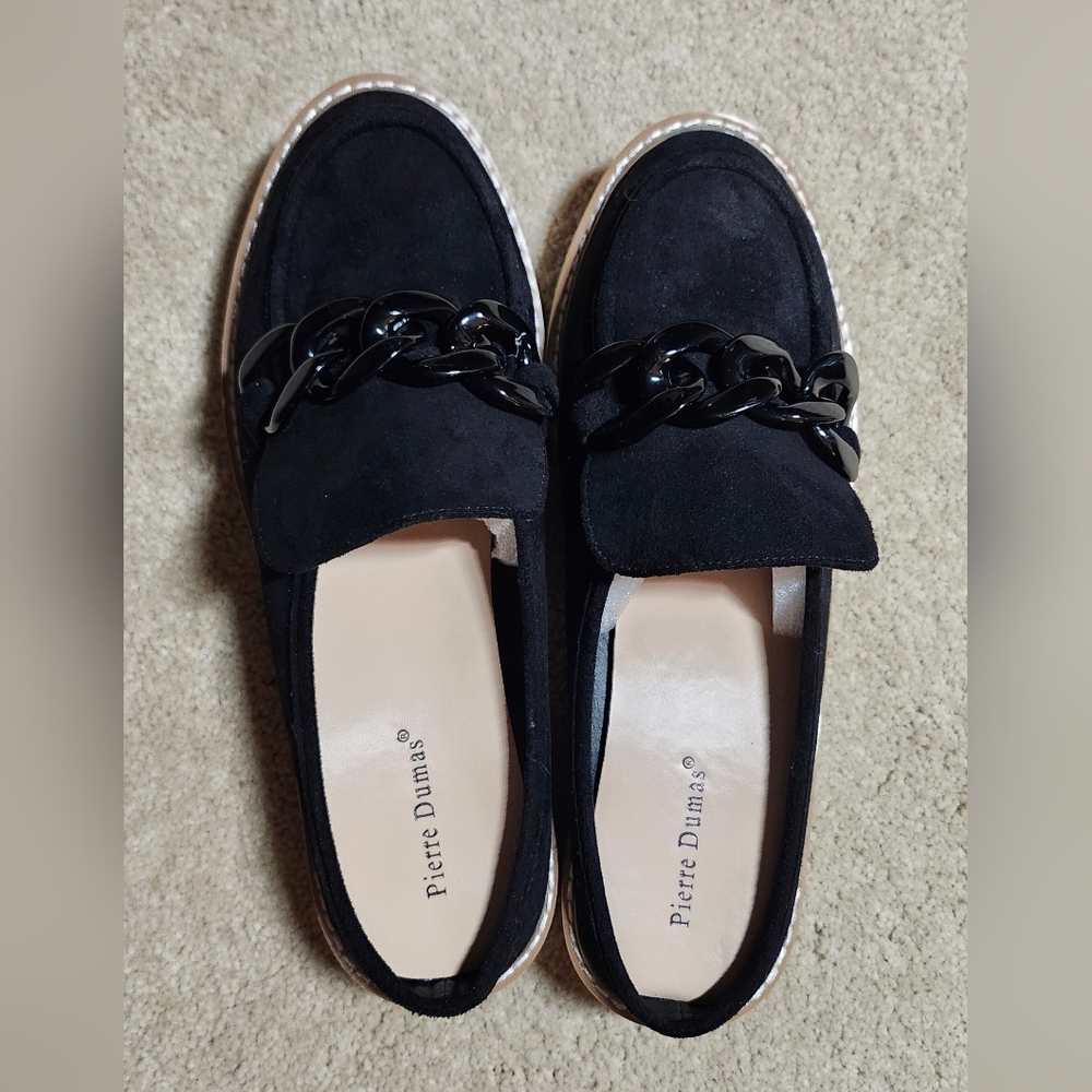Pierre Dumas Women Mora 5, Black Suede Loafer Mules Chunky Platform Lug Sole 10M